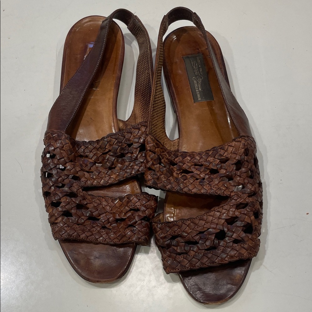 Sesto Meucci Tan Woven Leather Sandals